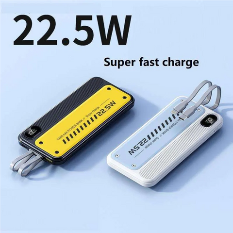 PD 22.5w 10000mAh Fast Power Bank with Built in Cables LED Display
