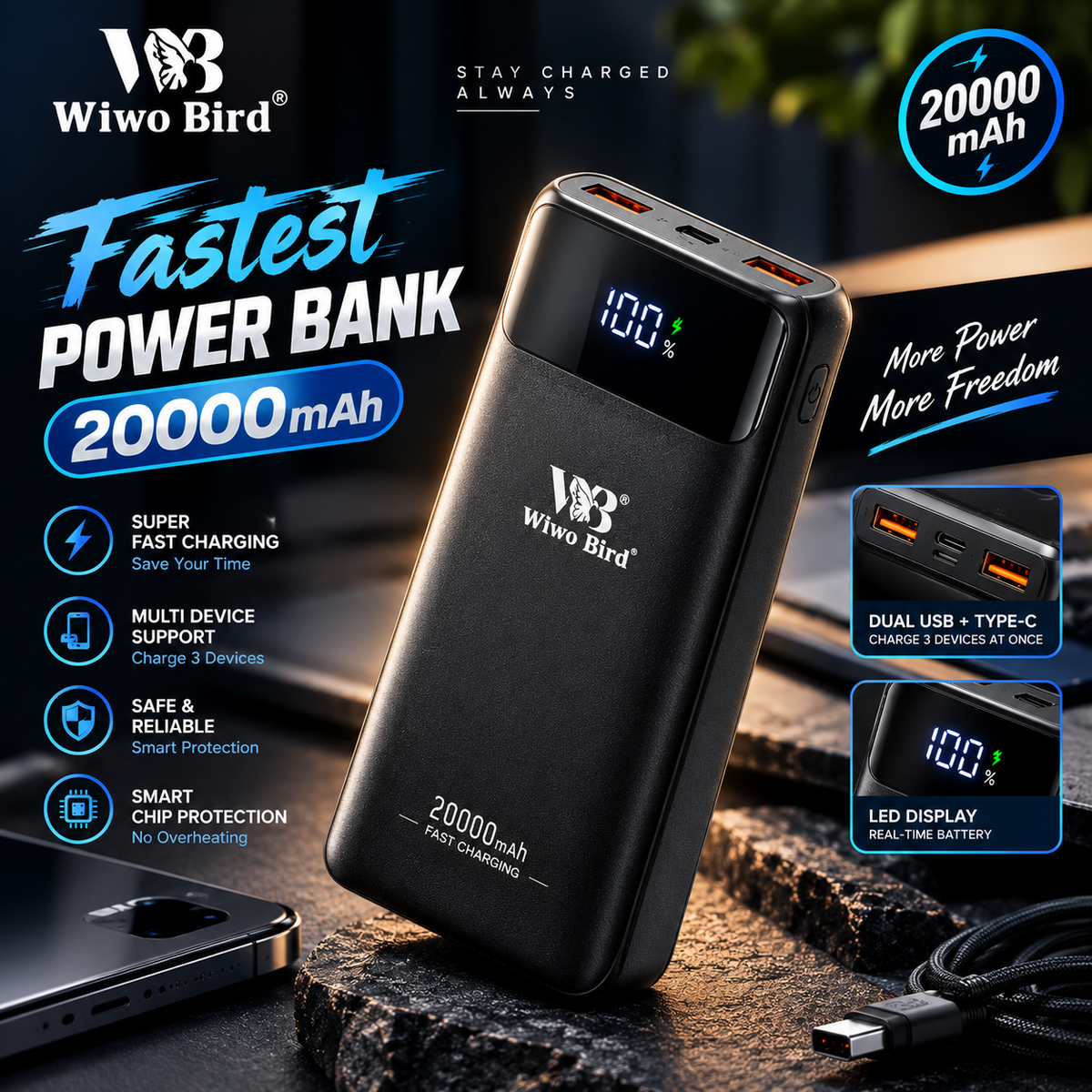 20000mAh PD 22.5W Super Fast Power Bank