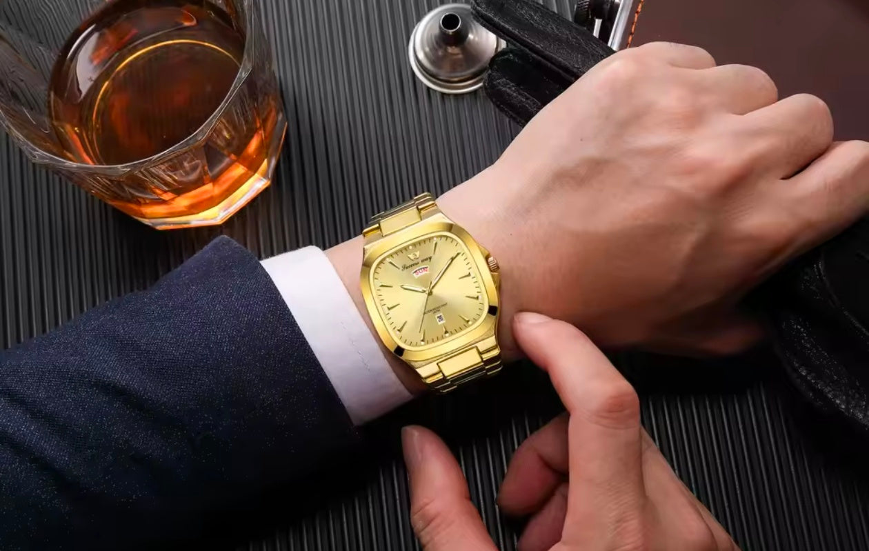 Business Stainlsee Steel Rectangle Quartz Two Tone Band Watch