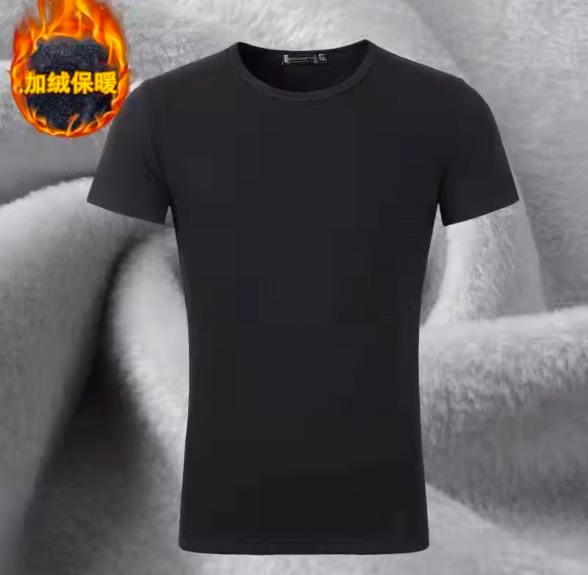 Winter Men's Velvet Short Sleeve T-shirt Base Shirt O-neck Free Size