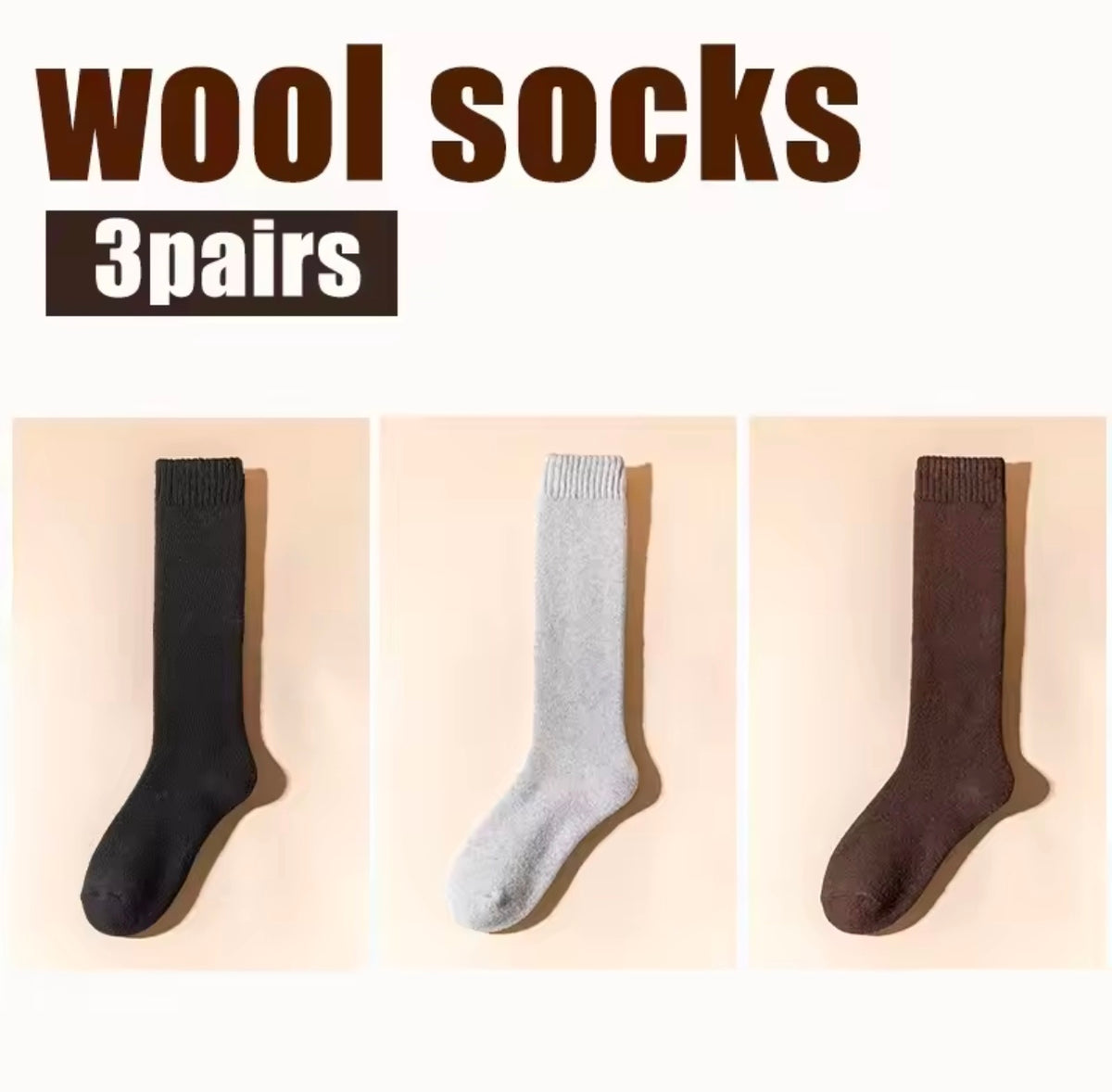 3 Pairs Wool Calf Socks, Thick And Warm