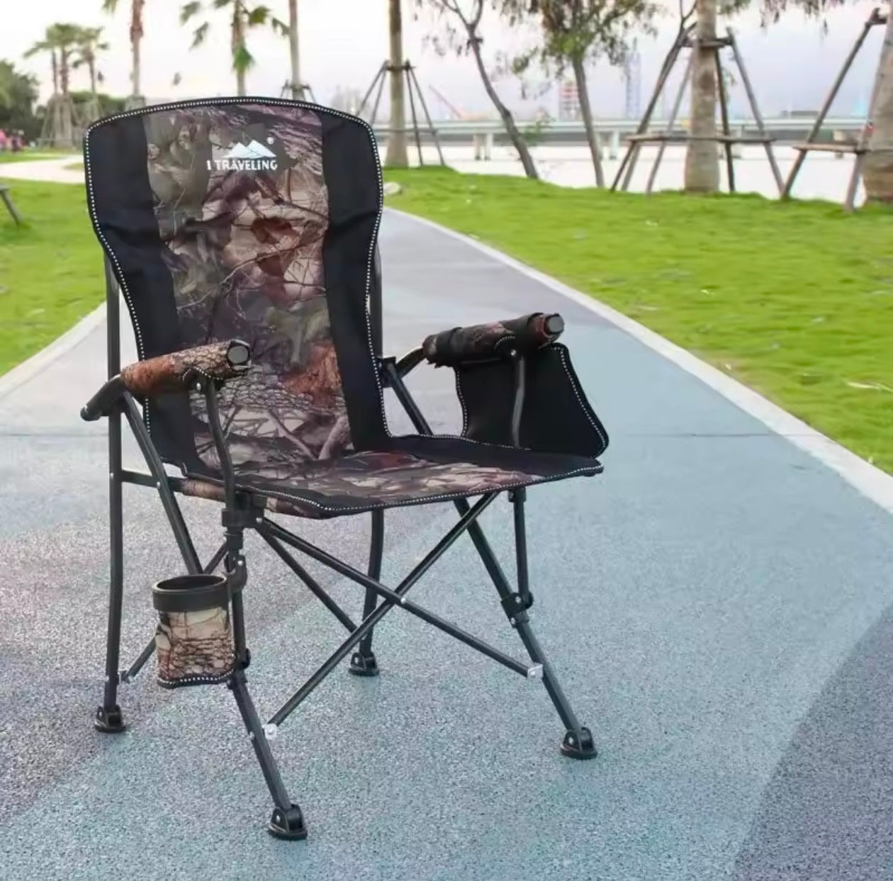 Portable Folding Chair with Cup Holder for Outdoor Tactical Camping