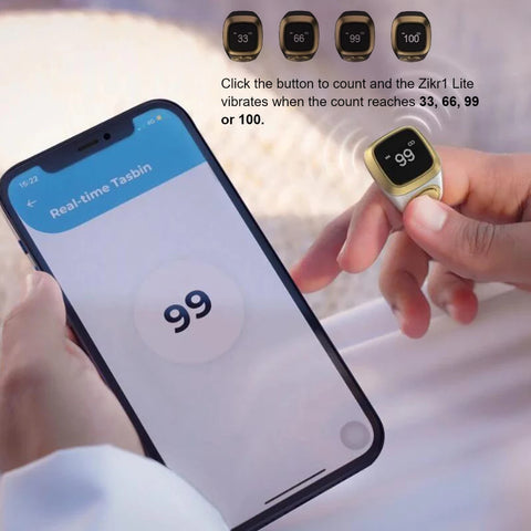 Qibla Smart Zikr Ring Praise Tasbih Tally Electronic Digital Counter for Muslims Prayer Time Vibration Reminder Waterproof