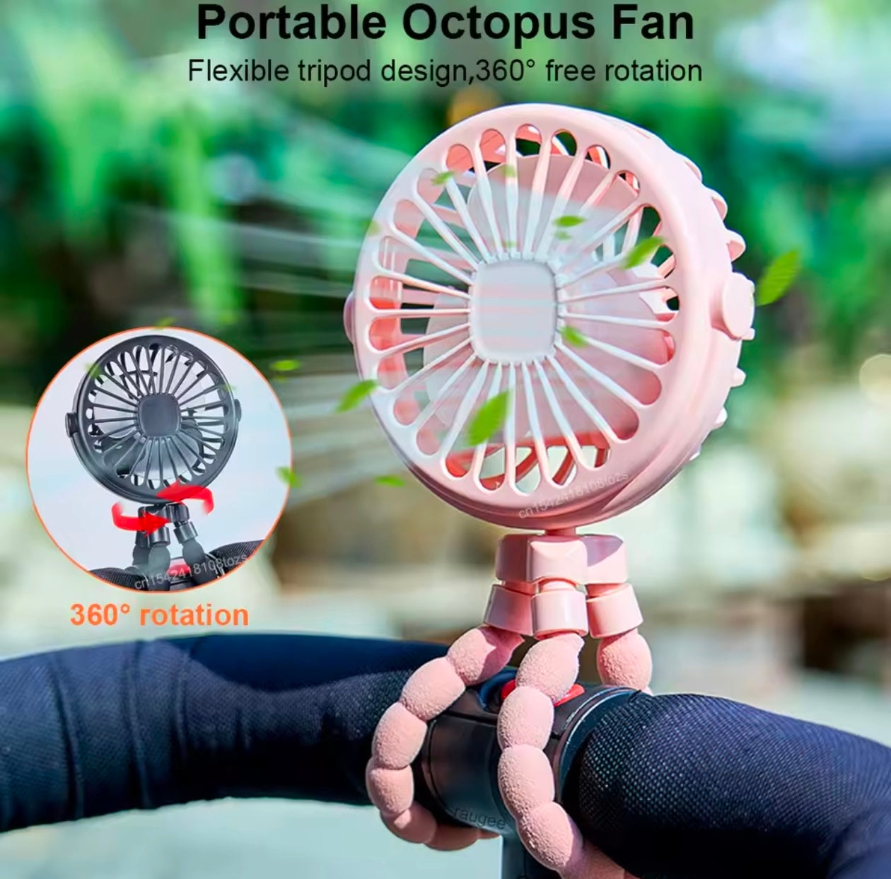 Portable Stroller Fan 360° Rotate Light Rechargeable