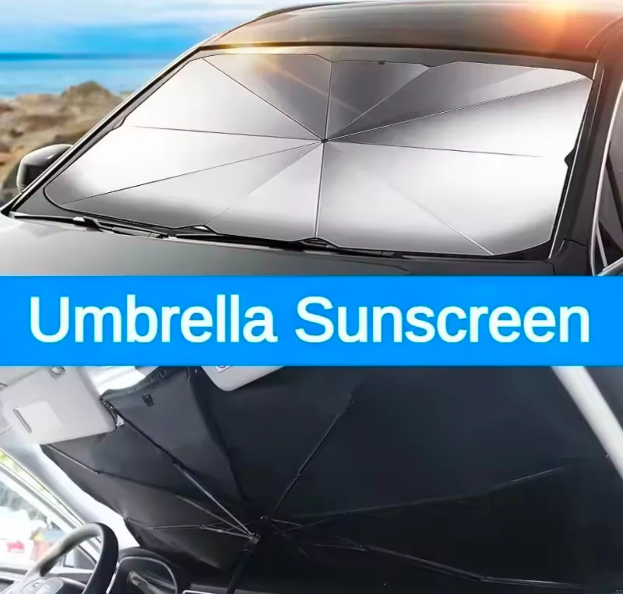 Car Sunshade Retractable Sunscreen Heat Insulation Front Windshield Umbrella