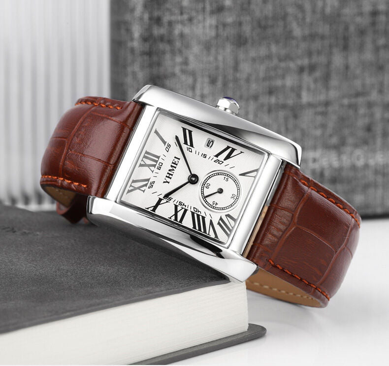 Avaner Mens Square Vintage Leather Cuff Watch