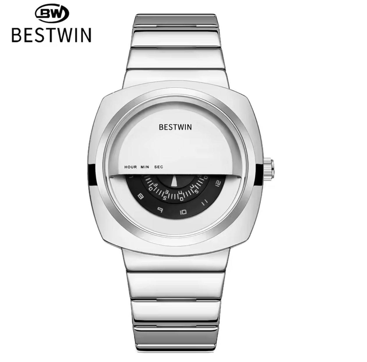 Best win Hollow 3D Carved Bezel Stainless Steel Business Wrist Watch