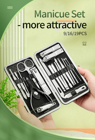 16 Pcs Set of Nail Clipper Kits Stainless Steel Manicure Pedicure Tools