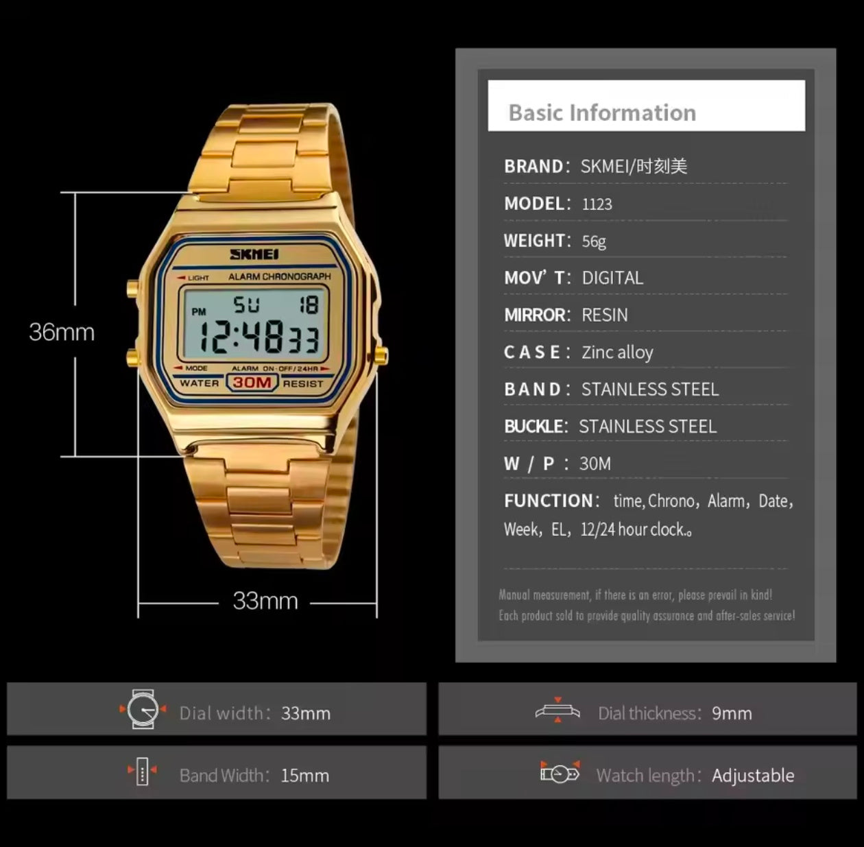 Skmei Top Brand Luxury Stainless Steel  3Bar Waterproof