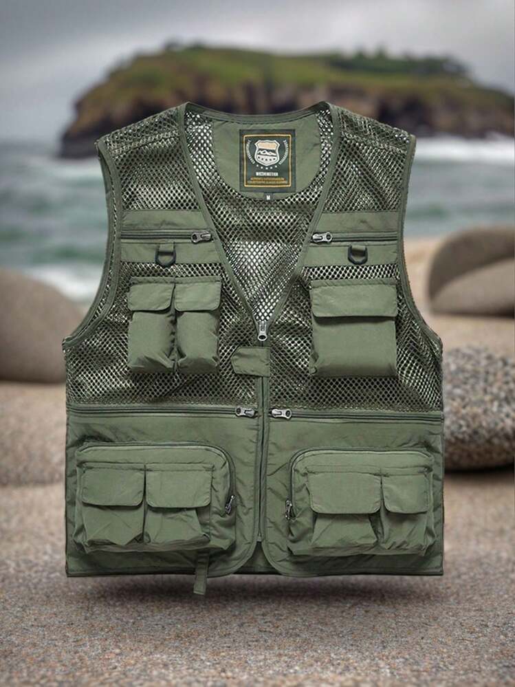 Men's Utility Vest Fishing Safari Vest Summer Mesh Work Vest with Pockets