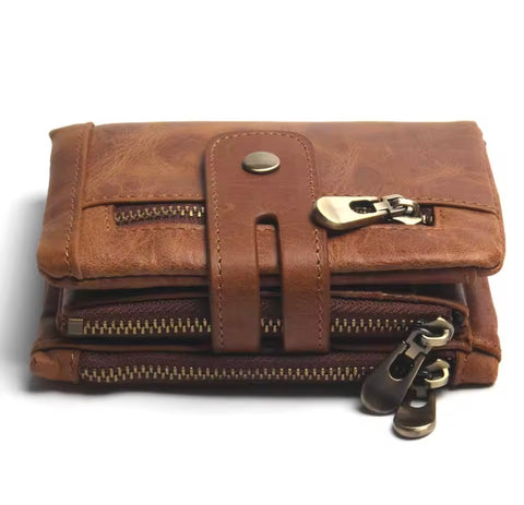 Cow Leather Kavi Vintage Short Zipper Wallet
