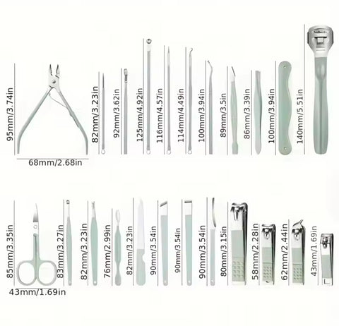 22Pcs Manicure Nail Clipper Cutter Care Pedicure Dead Skin Pliers Tools With Case