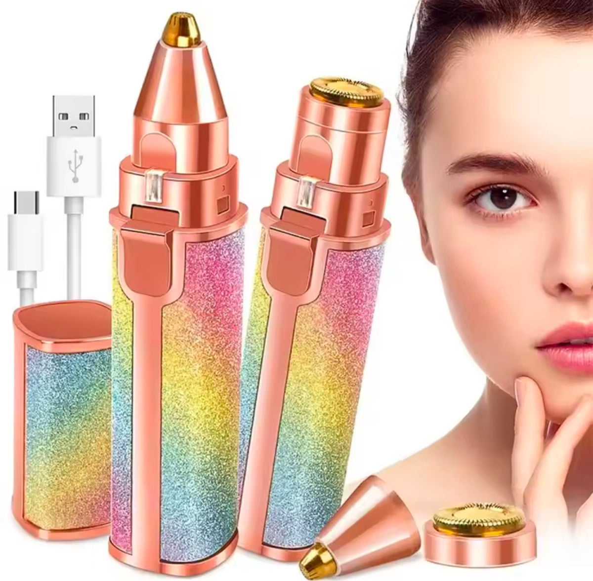 2 IN 1 Rechargeable Electric Eyebrow Trimmer Epilator Female Body Facial Lipstick Shape Hair Removal Mini Painless Razor Shaver