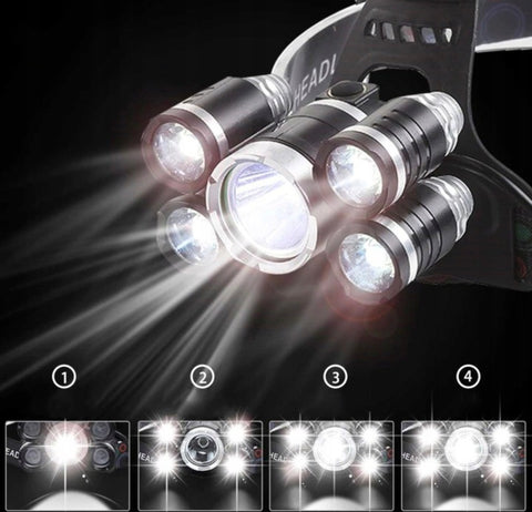 5 Light Led Headlamp Hunting Camping Emergency Headlight