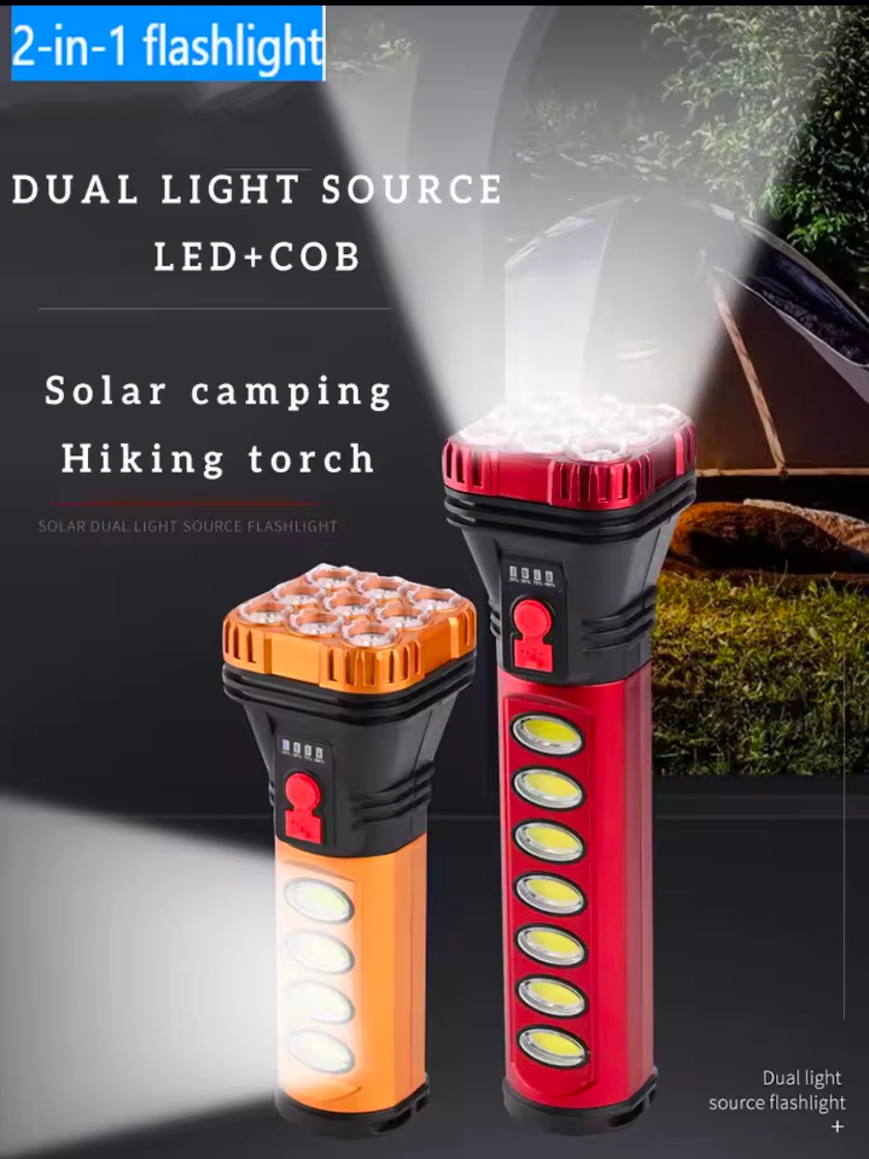 2 in 1 Solar & Electric Rechargeable Led Torch with Side Lantern