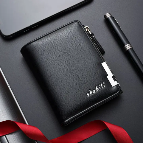 Vintage Style Shibali Folding zipper Design Pu Leather Short Wallet With Decorative Corner