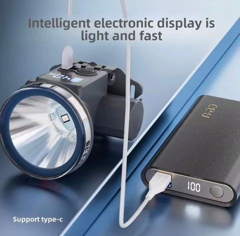 Waterproof Rechargeable Power Headlight power display TYP-C fast charging