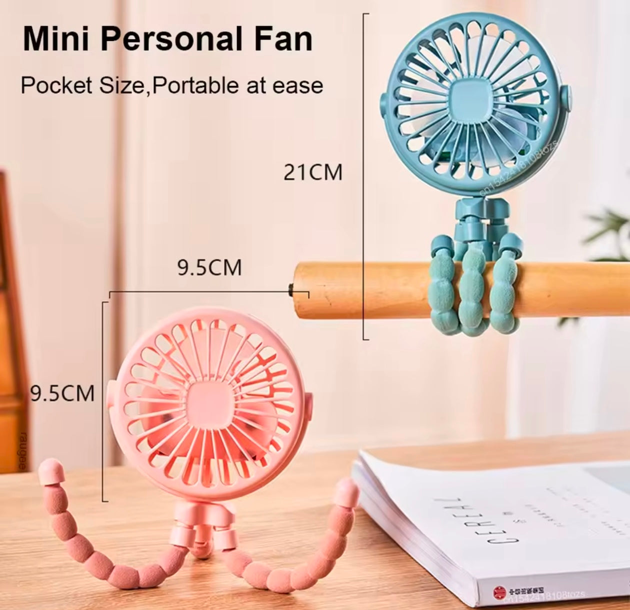 Portable Stroller Fan 360° Rotate Light Rechargeable