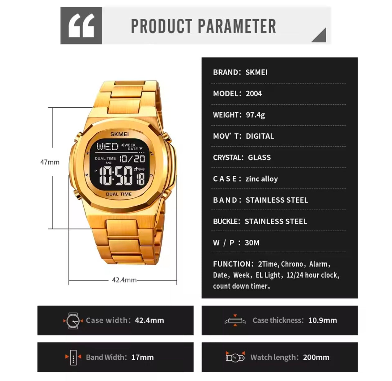Skmei 2004 Prayer times  Mens Waterproof Electronic Sport Watch