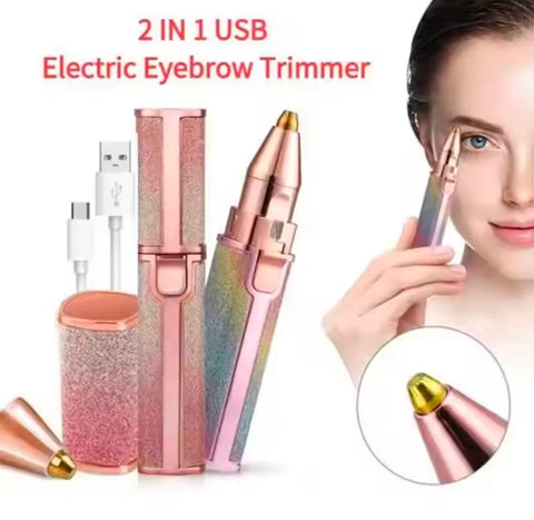 2 IN 1 Rechargeable Electric Eyebrow Trimmer Epilator Female Body Facial Lipstick Shape Hair Removal Mini Painless Razor Shaver