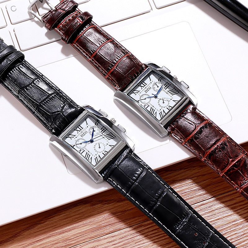 Avaner Mens Square Vintage Leather Cuff Watch