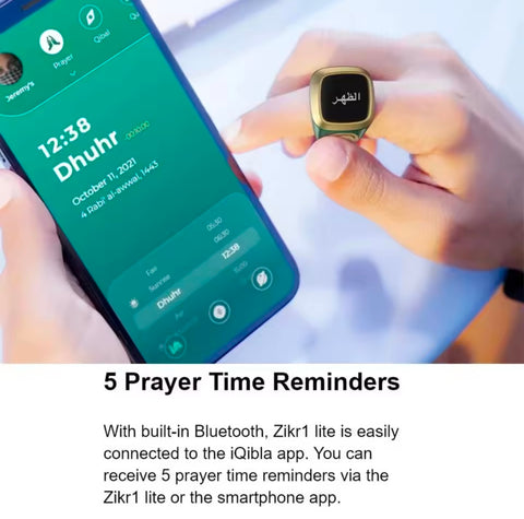 Qibla Smart Zikr Ring Praise Tasbih Tally Electronic Digital Counter for Muslims Prayer Time Vibration Reminder Waterproof