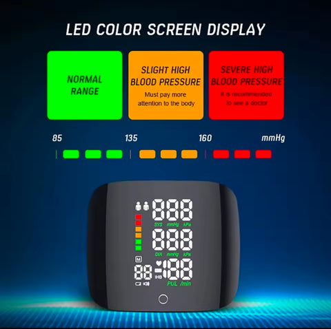 Smart Touch LCD Screen Wrist Blood Pressure Monitor Digital Voice Chargeable health care