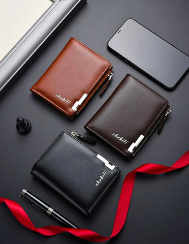 Vintage Style Shibali Folding zipper Design Pu Leather Short Wallet With Decorative Corner
