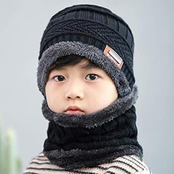 2Pcs Warm Knit Beanie Cap and Scarf for kids