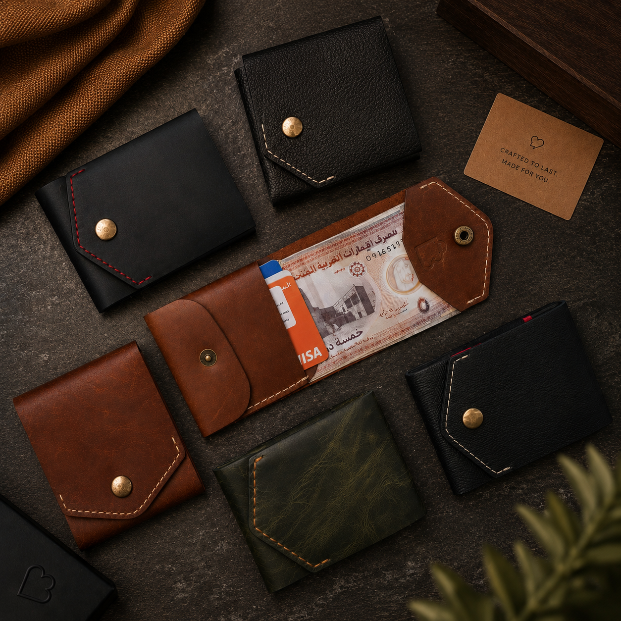 Handcrafted Leather Minimal Snap Flap Wallet