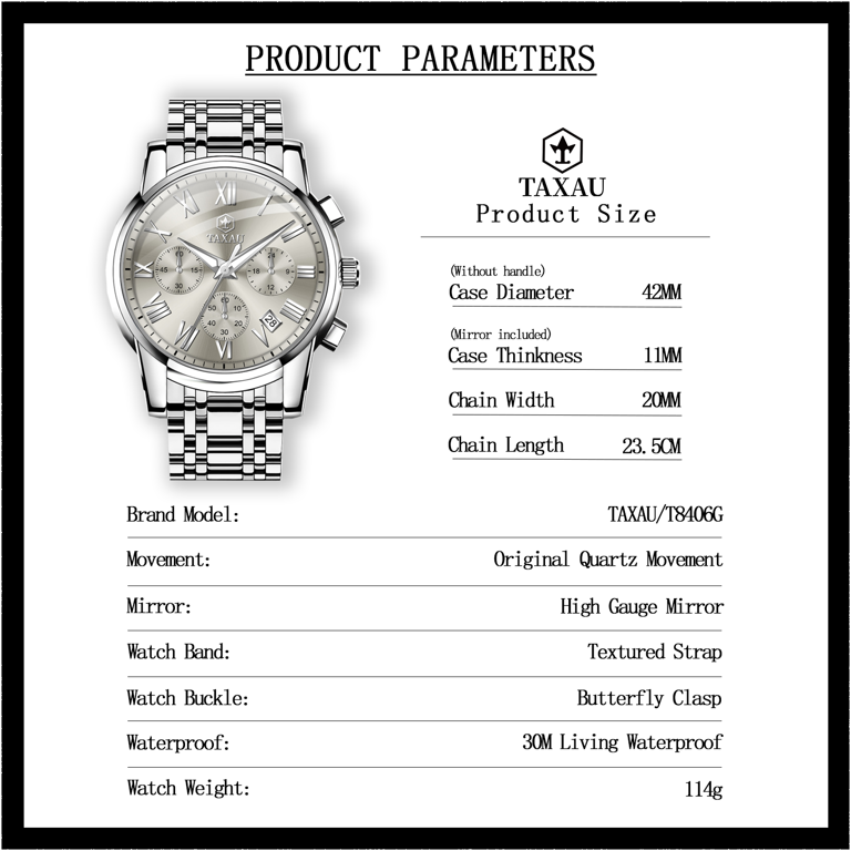 DINAR Waterproof Stainless Steel Chronograph Watch