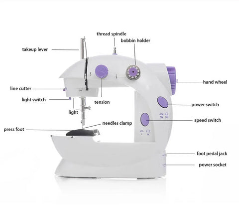 Mini Electric Double-Speed Sewing Machine with Night Light Foot Pedal Portable Home Starter Kit for Beginners
