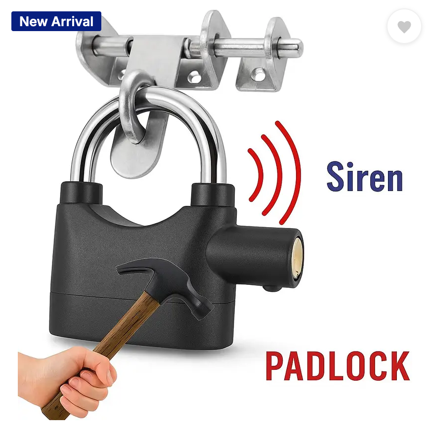 Heavy Duty Security Alarm Lock – Anti-Theft Padlock with Built-in Siren