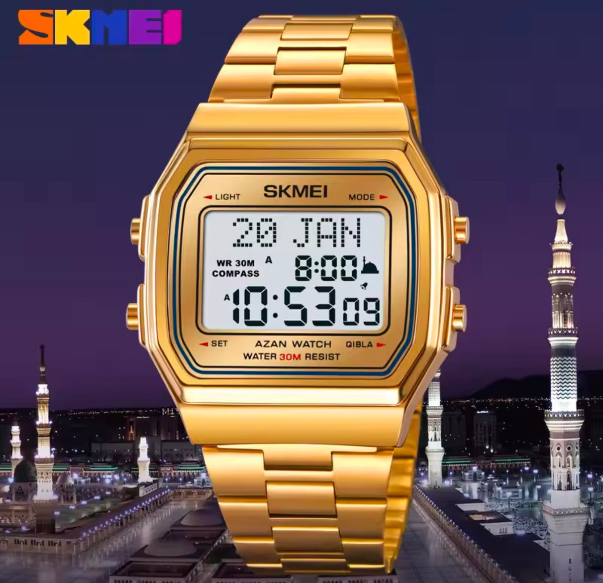 SKMEI Muslim Prayer Qibla Hijri Islamic Digital Waterproof Wrist Watch