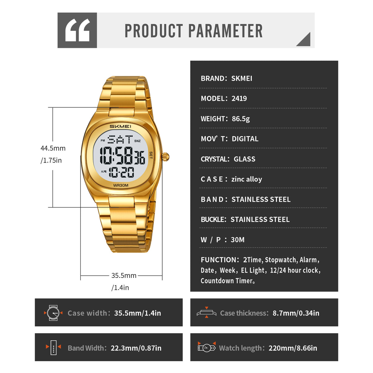 SKMEI Square Multifunctional Electronic Watch