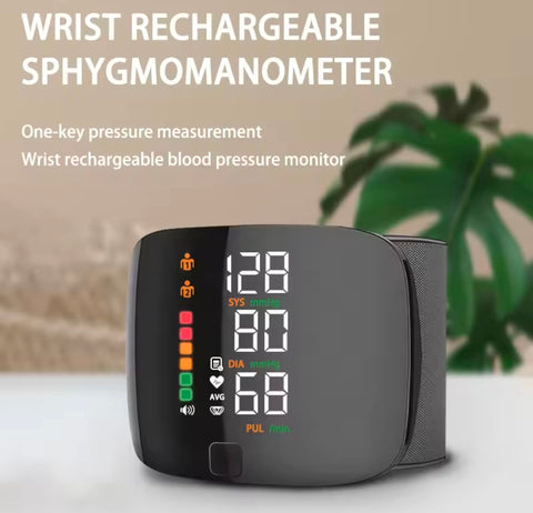 Smart Touch LCD Screen Wrist Blood Pressure Monitor Digital Voice Chargeable health care