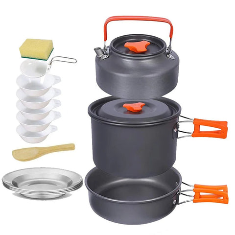 Portable Lightweight camping cookware set with kettle big size