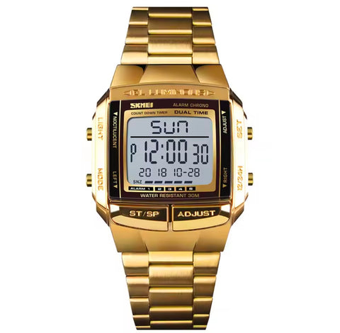 SKMEI Luxury Sports Watch Golden Men's Watch Led Digital Alarm Countdown Steel Male Wrist Watches