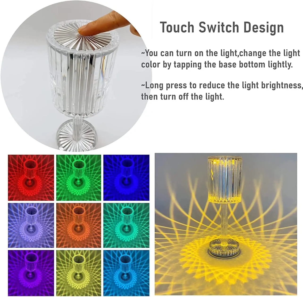 LED Night Light Crystal Lamp Projection Light USB Charging