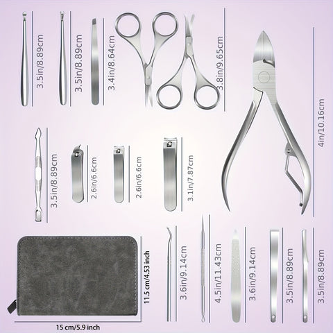 15pcs Stainless Steel Nail Clipper Cutter Trimmer Earpick Grooming Kit