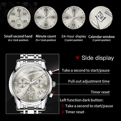 DINAR Men's Waterproof Watch Stainless Steel Luxury Chronograph Quartz Watch