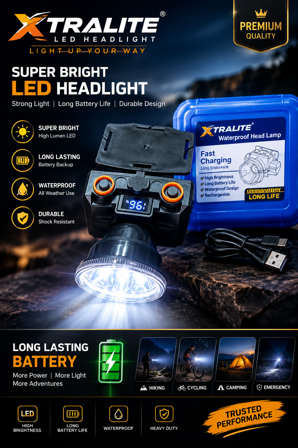 Long Range Zoomable Headlight - 18650 Rechargeable