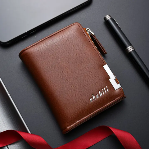 Vintage Style Shibali Folding zipper Design Pu Leather Short Wallet With Decorative Corner