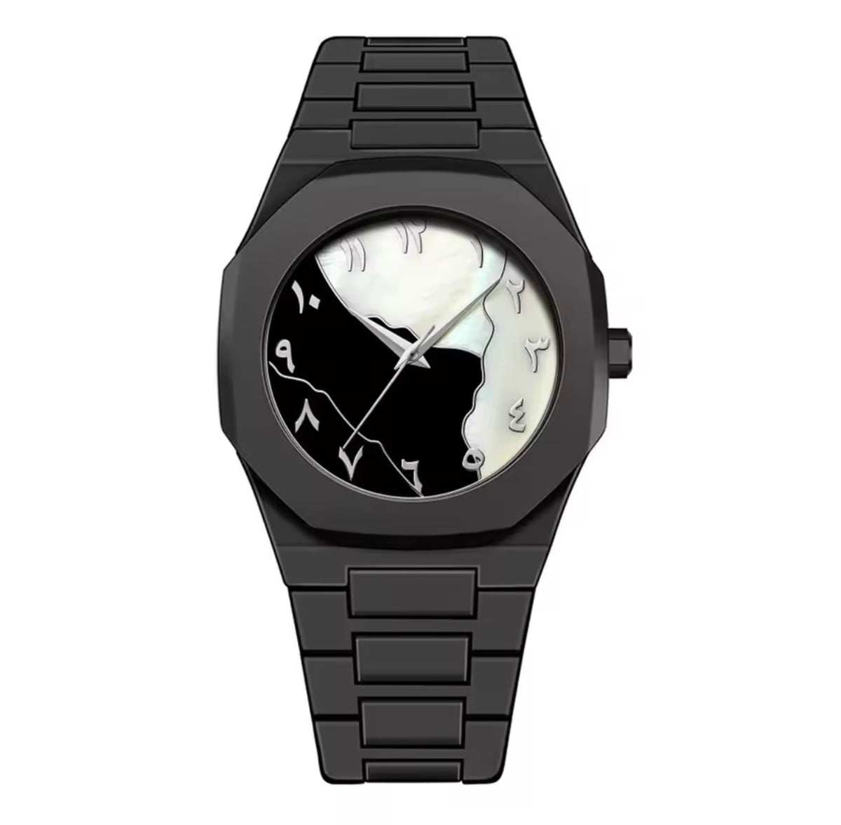 Arabic Numerals Men’s Black Aura  Polycarbonate Marble Arabic Double Dial Watch