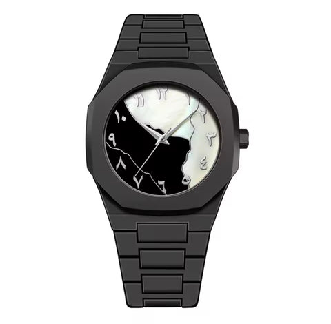 Arabic Numerals Men’s Black Aura  Polycarbonate Marble Arabic Double Dial Watch