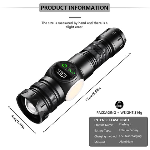 2km Long range 1000Lm Aluminium Zoom Torch Type-C Rechargeable