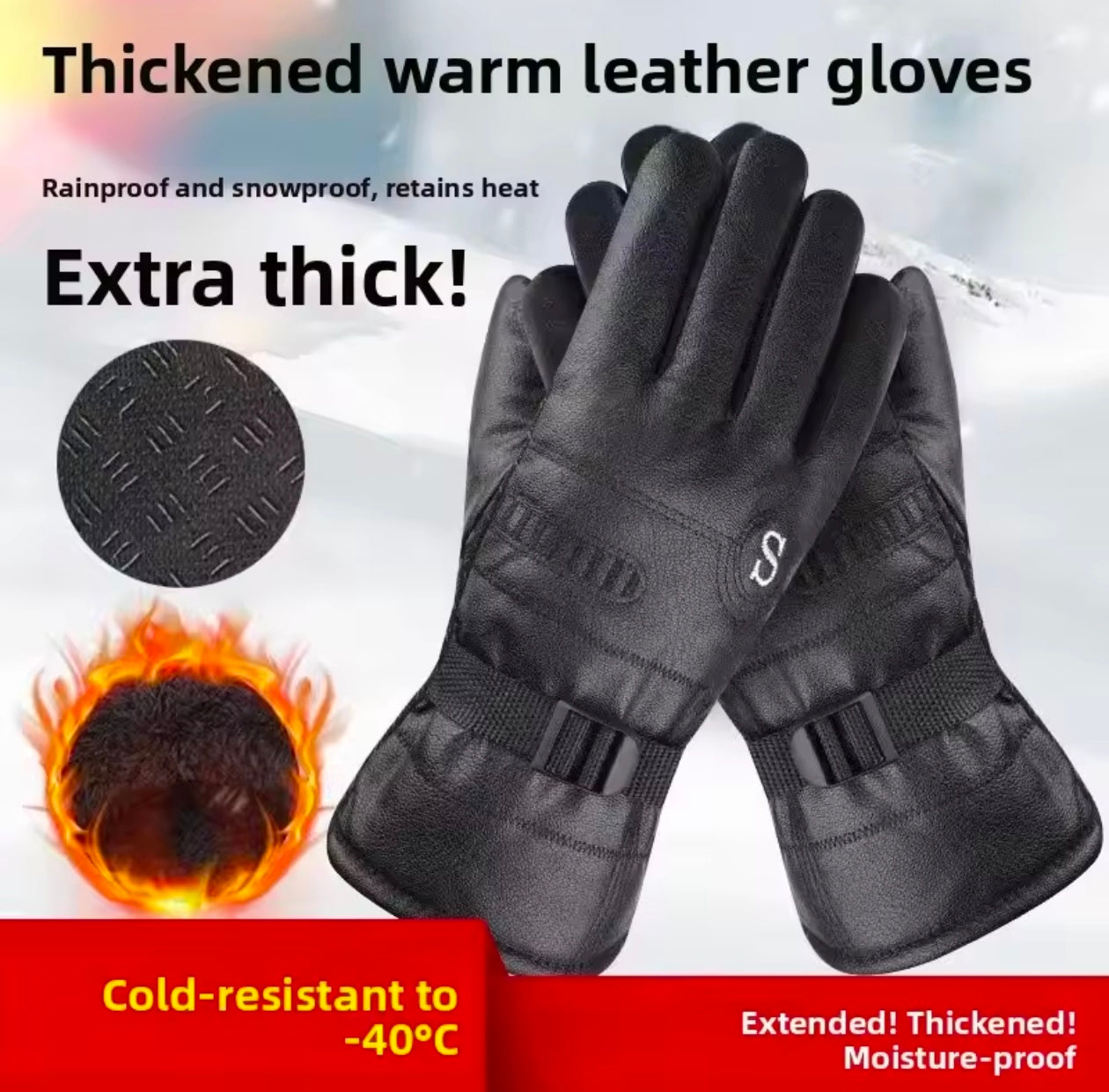 Touch screen Winter Warm Leather Gloves Waterproof Non slip
