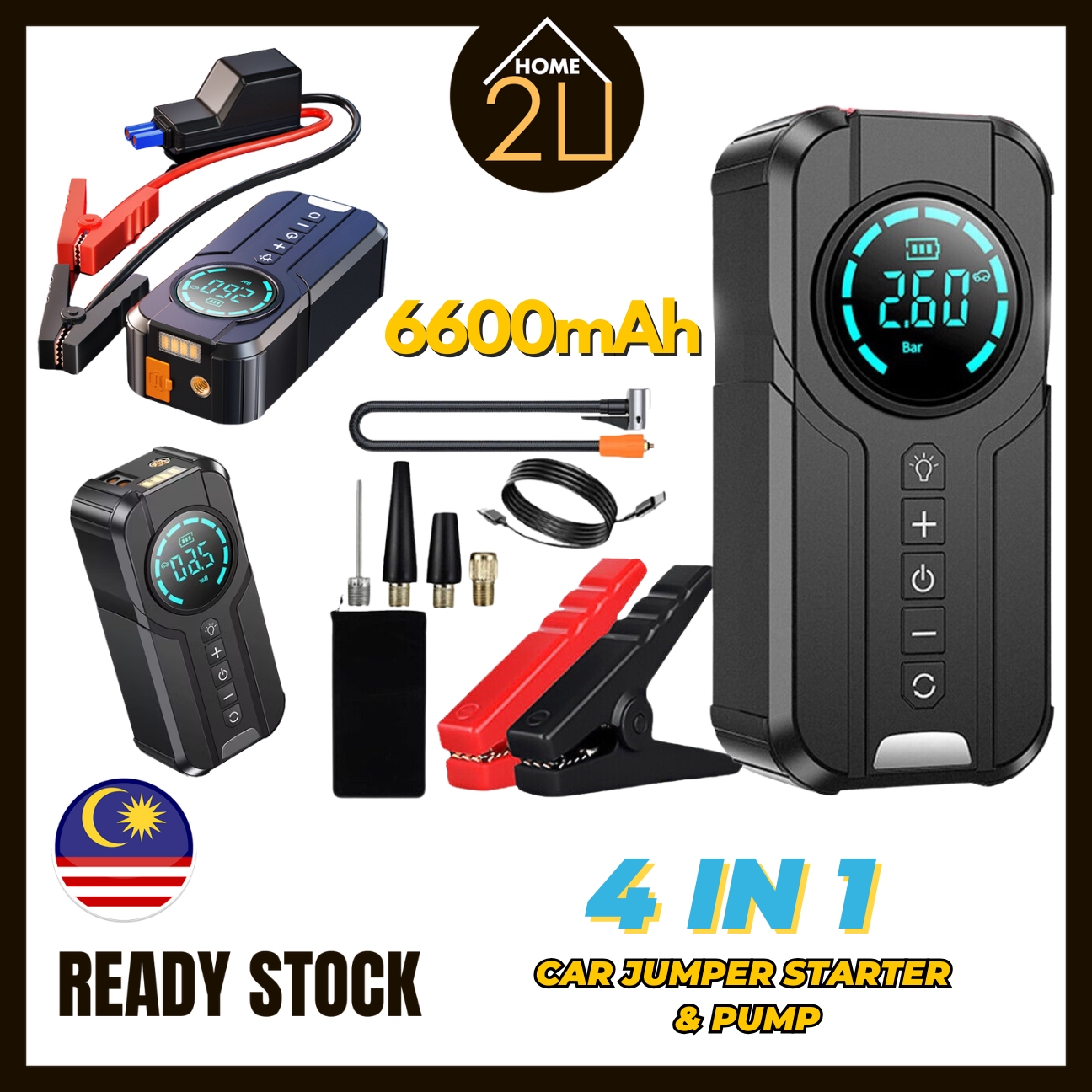 4 in 1 Jump Starter Air Pump Portable Air Compressor Power Bank