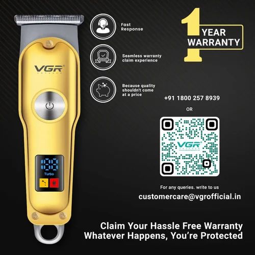 VGR V-290 Digital Display Professional Cordless Hair Clippers Cutter Rechargeable Wireless Hair Grooming Set Beard Trimming Beard Styling Rechargeable Li-ion Battery 600mAh 120 mins Runtime - Golden