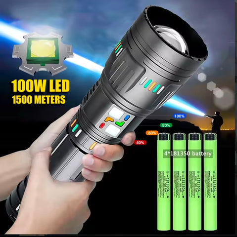 Super Bright Spotlight Long Range Flashlight Tactical Zoomable Emergency Torch USB C Charging 72H Endurance with Power Indicator